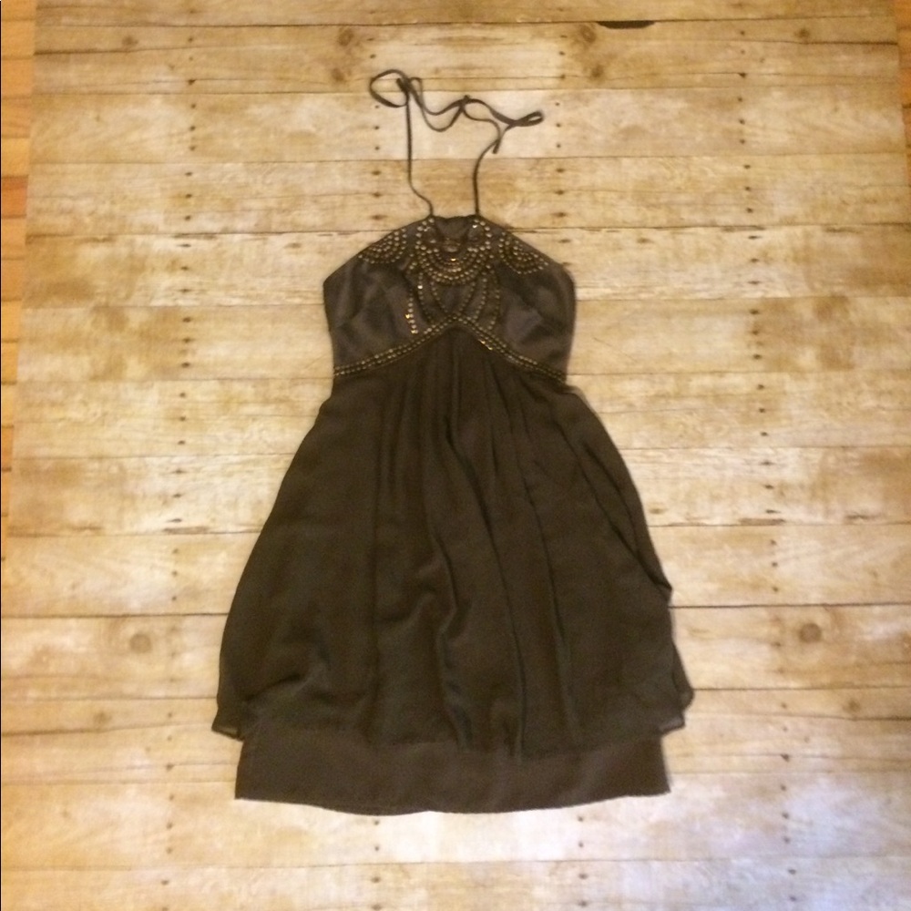 Short brown studded and jeweled dress